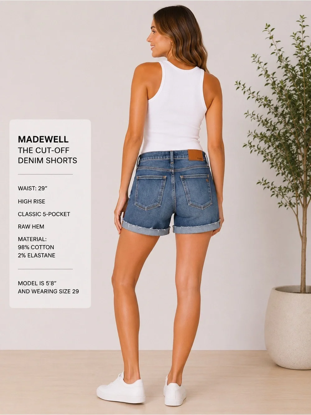 Madewell High-Rise Cut-Off Denim Shorts | Size 29 Raw Hem Premium Stretch Denim